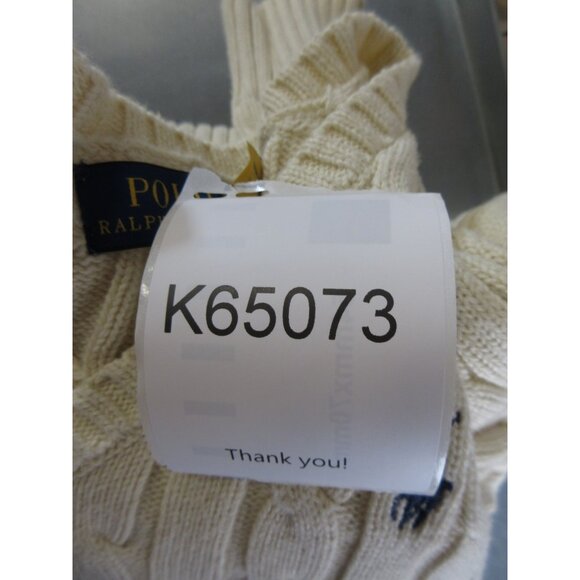 Ralph Lauren Polo Sweater Medium Cream Pullover Cable Knit Pony - Picture 11 of 11